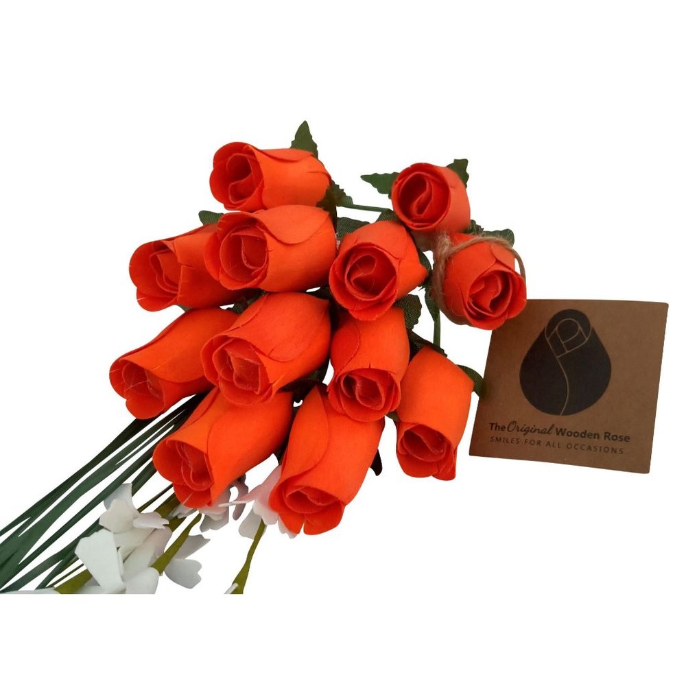All Orange Wooden Rose Bouquet 1 Dozen